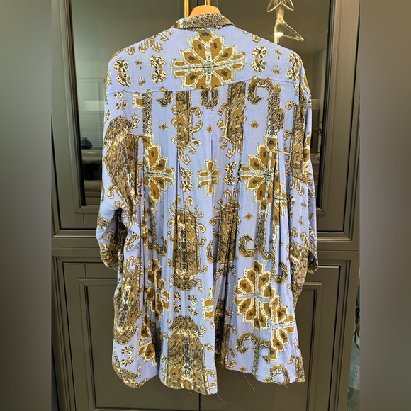 Free People Light Blue and Gold Patterned Button-Down Tunic/Mini - Picture 4 of 5